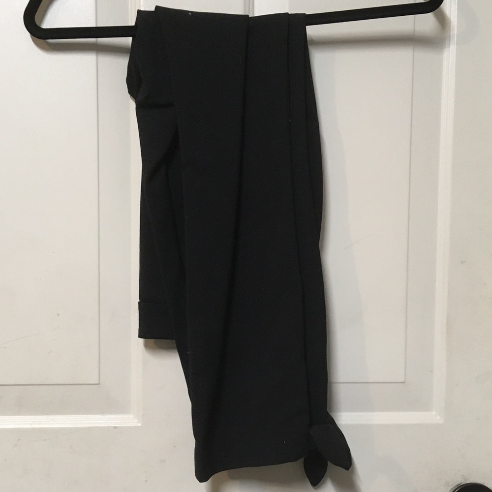 Straight leg pants with unique tie bottom